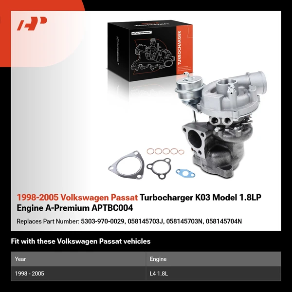 1998-2005 Volkswagen Passat Turbocharger K03 Model 1.8LP Engine A-Premium APTBC004
