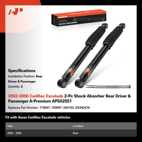 2002-2006 Cadillac Escalade 2-Pc Shock Absorber Rear Driver & Passenger A-Premium APSA2551