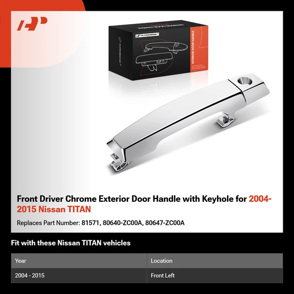 Front Driver Chrome Exterior Door Handle with Keyhole for 2004-2015 Nissan TITAN