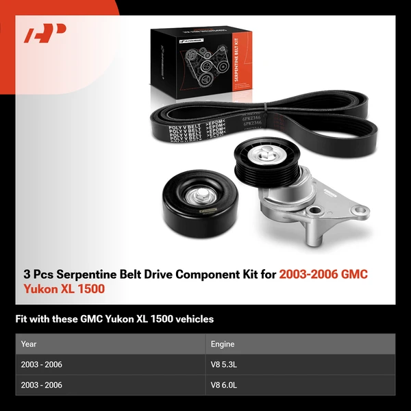 3 Pcs Serpentine Belt Drive Component Kit for 2003-2006 GMC Yukon XL 1500