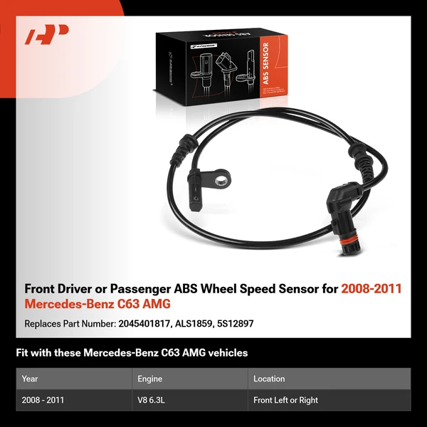 Front Driver or Passenger ABS Wheel Speed Sensor for 2008-2011 Mercedes-Benz C63 AMG
