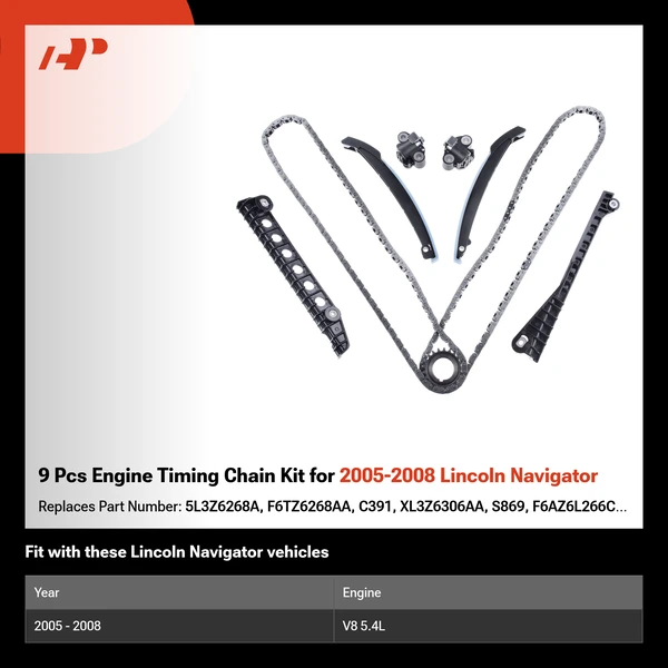 9 Pcs Engine Timing Chain Kit for 2005-2008 Lincoln Navigator
