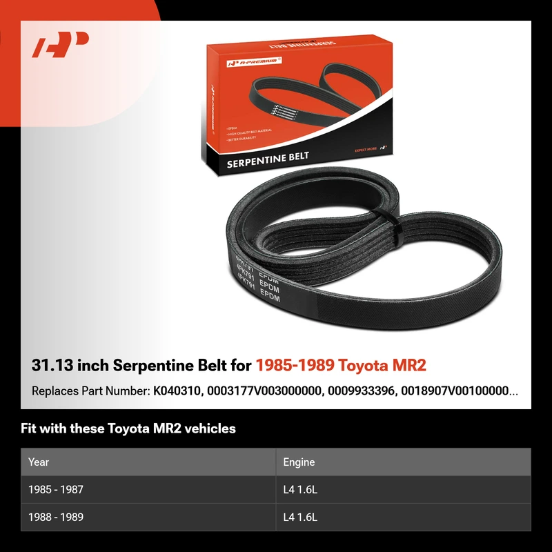 31.13 inch Serpentine Belt for 1985-1989 Toyota MR2