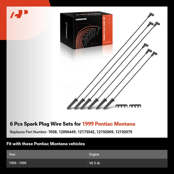 6 Pcs Spark Plug Wire Sets for 1999 Pontiac Montana