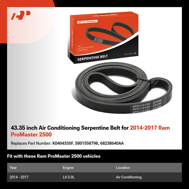 43.35 inch Air Conditioning Serpentine Belt for 2014-2017 Ram ProMaster 2500