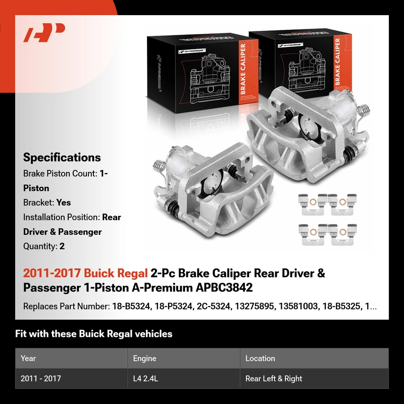 2011-2017 Buick Regal 2-Pc Brake Caliper Rear Driver & Passenger 1-Piston A-Premium APBC3842