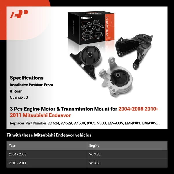 3 Pcs Engine Motor & Transmission Mount for 2004-2008 2010-2011 Mitsubishi Endeavor