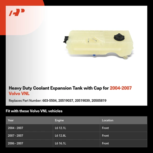 Heavy Duty Coolant Expansion Tank with Cap for 2004-2007 Volvo VNL