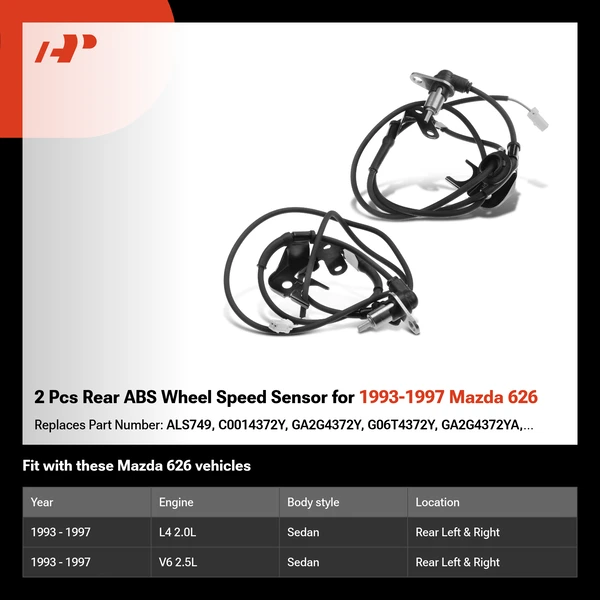 2 Pcs Rear ABS Wheel Speed Sensor for 1993-1997 Mazda 626