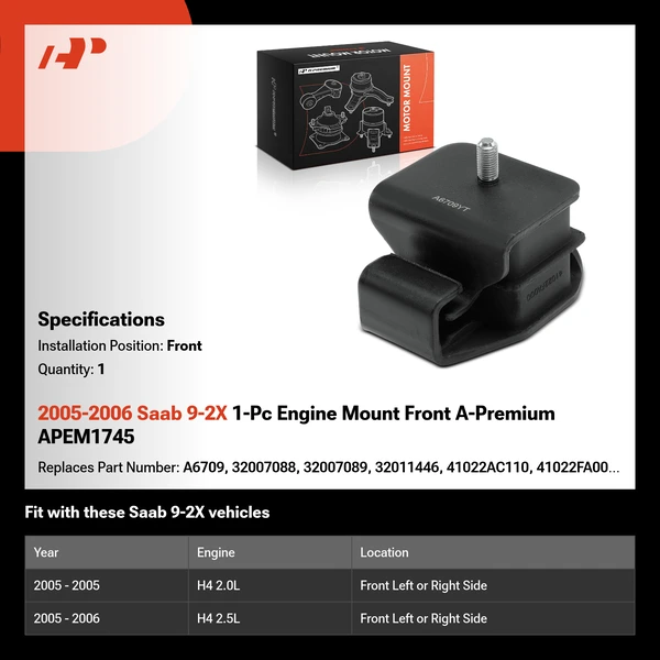 2005-2006 Saab 9-2X 1-Pc Engine Mount Front A-Premium APEM1745