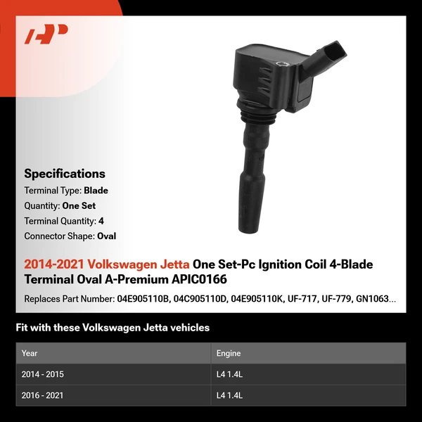 2014-2021 Volkswagen Jetta One Set-Pc Ignition Coil 4-Blade Terminal Oval A-Premium APIC0166