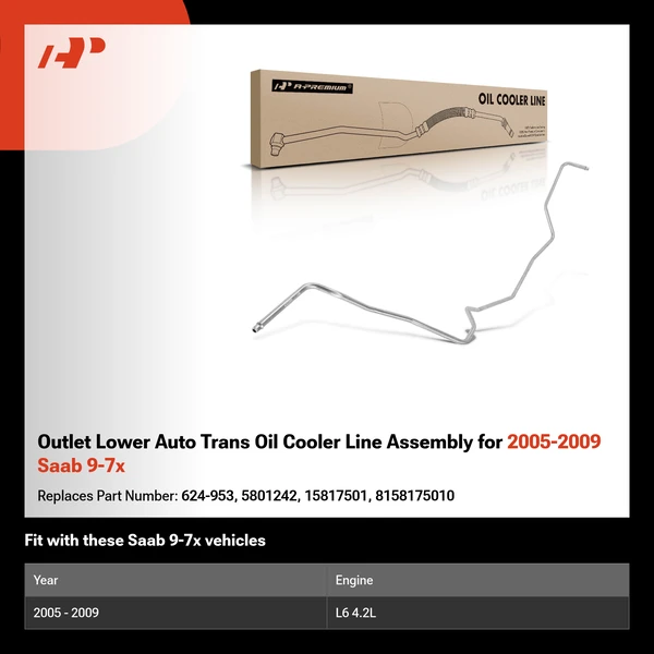 Outlet Lower Auto Trans Oil Cooler Line Assembly for 2005-2009 Saab 9-7x