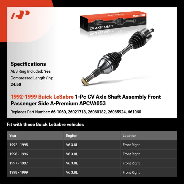 1992-1999 Buick LeSabre 1-Pc CV Axle Shaft Assembly Front Passenger Side A-Premium APCVA053