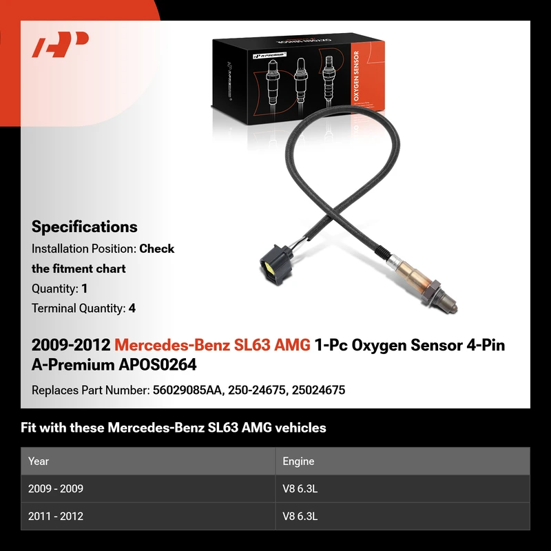 2009-2012 Mercedes-Benz SL63 AMG 1-Pc Oxygen Sensor 4-Pin A-Premium APOS0264