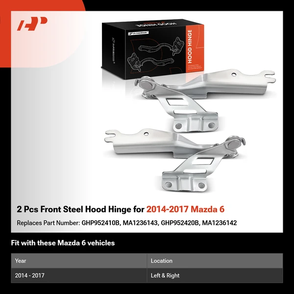 2 Pcs Front Steel Hood Hinge for 2014-2017 Mazda 6