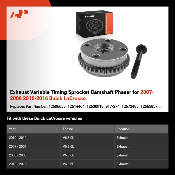 Exhaust Variable Timing Sprocket Camshaft Phaser for 2007-2008 2010-2016 Buick LaCrosse