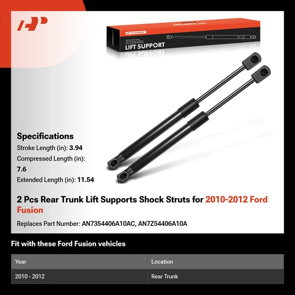 2 Pcs Rear Trunk Lift Supports Shock Struts for 2010-2012 Ford Fusion