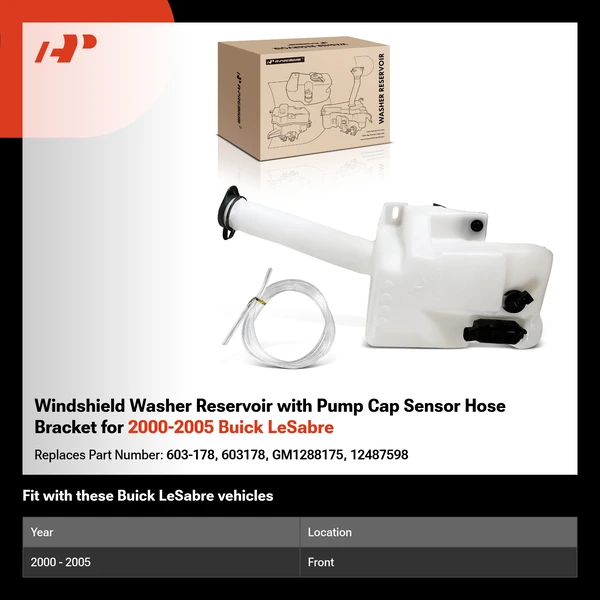 Windshield Washer Reservoir with Pump Cap Sensor Hose Bracket for 2000-2005 Buick LeSabre