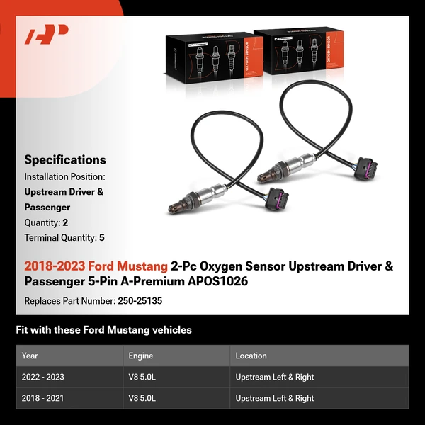 2018-2023 Ford Mustang 2-Pc Oxygen Sensor Upstream Driver & Passenger 5-Pin A-Premium APOS1026