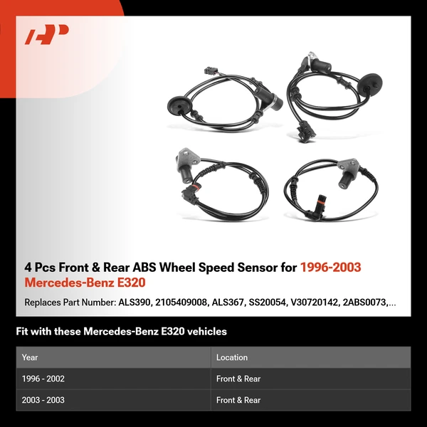 4 Pcs Front & Rear ABS Wheel Speed Sensor for 1996-2003 Mercedes-Benz E320