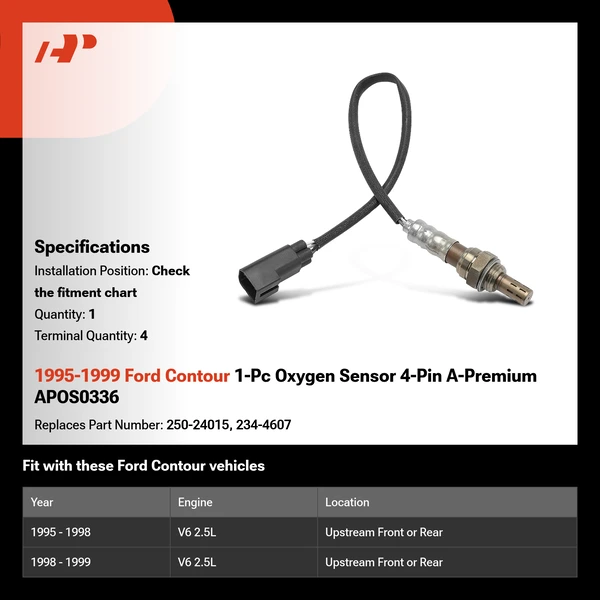 1995-1999 Ford Contour 1-Pc Oxygen Sensor 4-Pin A-Premium APOS0336
