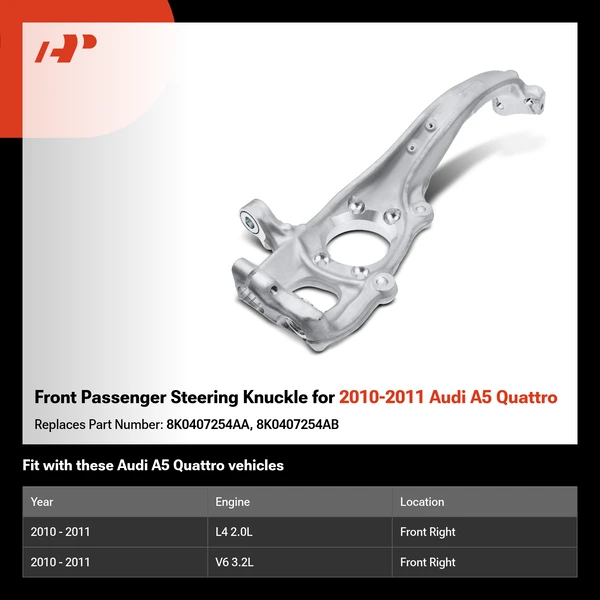Front Passenger Steering Knuckle for 2010-2011 Audi A5 Quattro