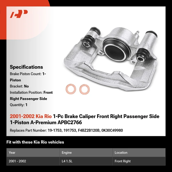 2001-2002 Kia Rio 1-Pc Brake Caliper Front Right Passenger Side 1-Piston A-Premium APBC2766