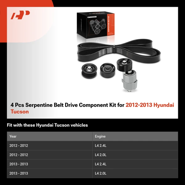 4 Pcs Serpentine Belt Drive Component Kit for 2012-2013 Hyundai Tucson