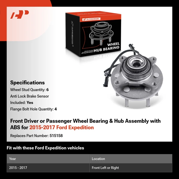 Front Driver or Passenger Wheel Bearing & Hub Assembly with ABS for 2015-2017 Ford Expedition