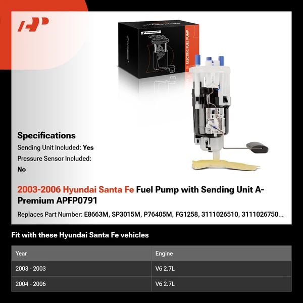 2003-2006 Hyundai Santa Fe Fuel Pump with Sending Unit A-Premium APFP0791