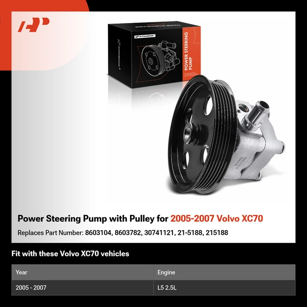 Power Steering Pump with Pulley for 2005-2007 Volvo XC70