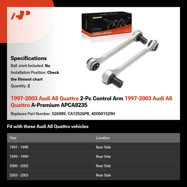 1997-2003 Audi A8 Quattro 2-Pc Control Arm 1997-2003 Audi A8 Quattro A-Premium APCA8235
