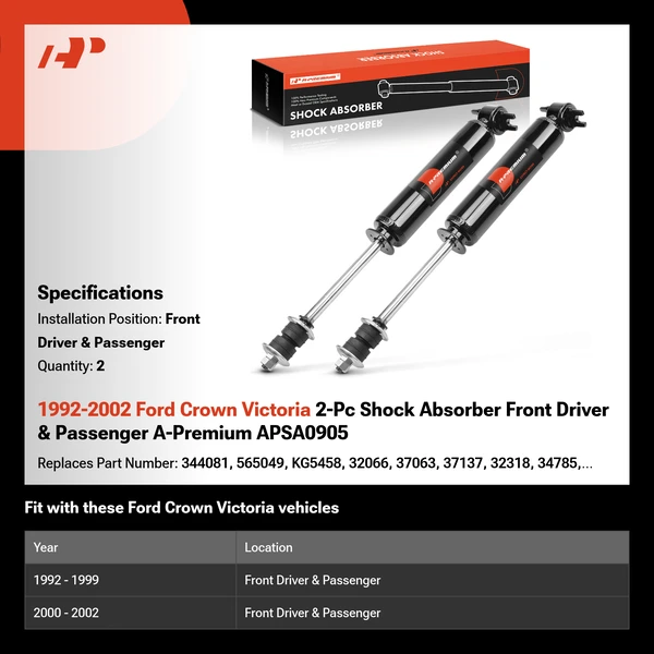 1992-2002 Ford Crown Victoria 2-Pc Shock Absorber Front Driver & Passenger A-Premium APSA0905