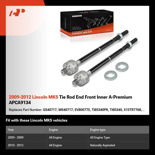 2009-2012 Lincoln MKS Tie Rod End Front Inner A-Premium APCA9134