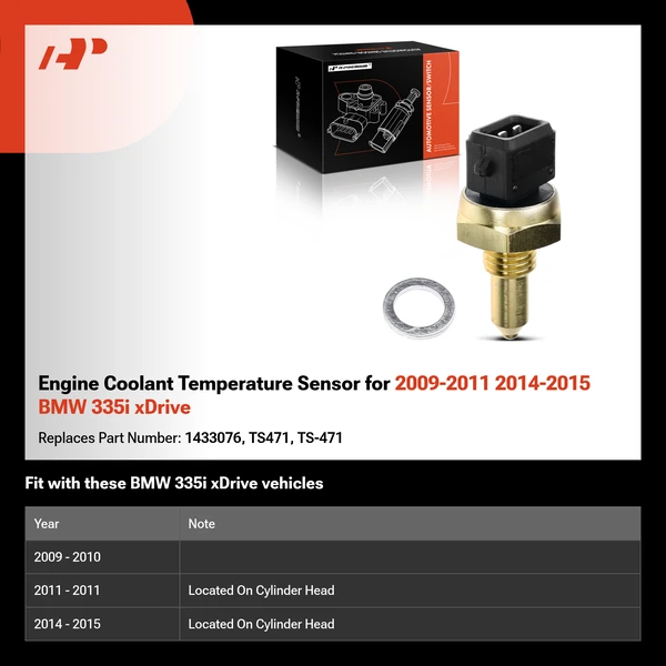 Engine Coolant Temperature Sensor for 2009-2011 2014-2015 BMW 335i xDrive