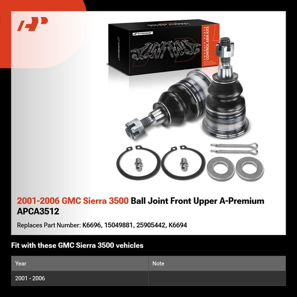 2001-2006 GMC Sierra 3500 Ball Joint Front Upper A-Premium APCA3512