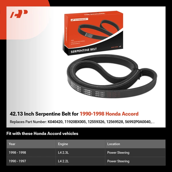 42.13 Inch Serpentine Belt for 1990-1998 Honda Accord
