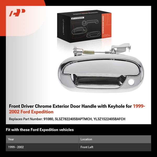Front Driver Chrome Exterior Door Handle with Keyhole for 1999-2002 Ford Expedition