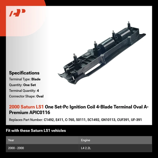2000 Saturn LS1 One Set-Pc Ignition Coil 4-Blade Terminal Oval A-Premium APIC0116
