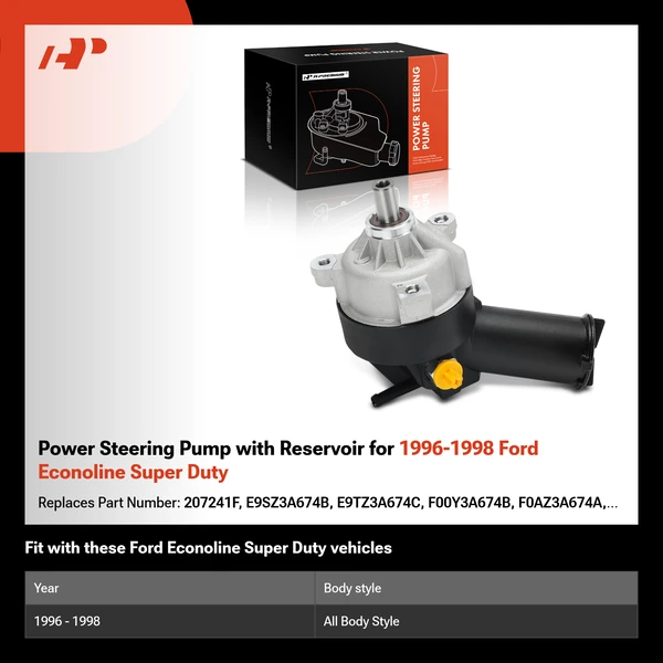 Power Steering Pump with Reservoir for 1996-1998 Ford Econoline Super Duty
