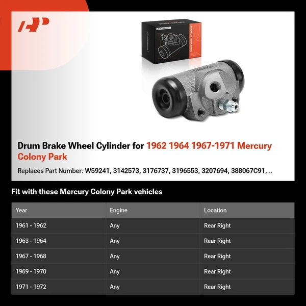 Drum Brake Wheel Cylinder for 1962 1964 1967-1971 Mercury Colony Park