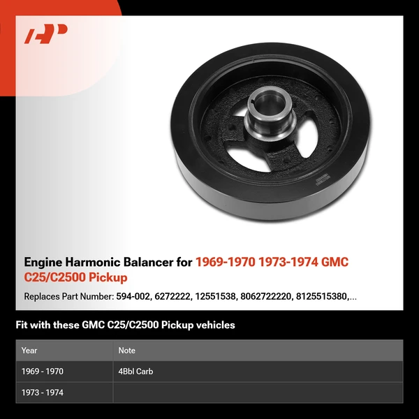 Engine Harmonic Balancer for 1969-1970 1973-1974 GMC C25/C2500 Pickup