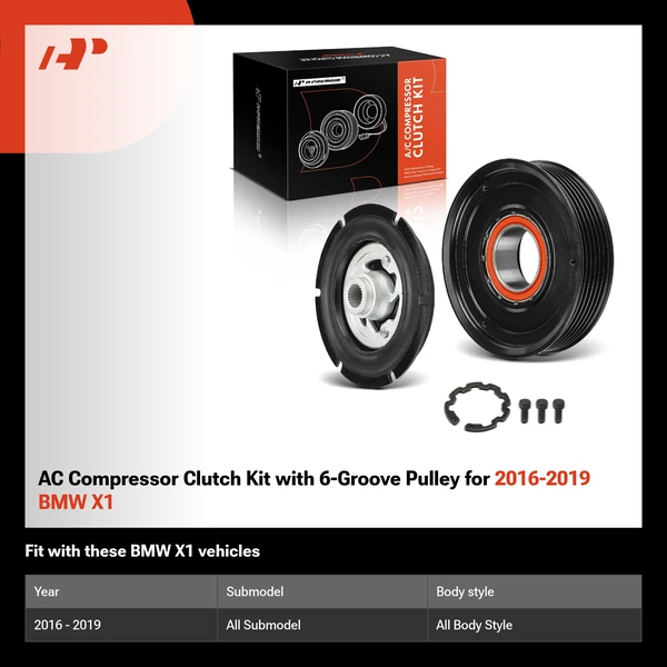 AC Compressor Clutch Kit with 6-Groove Pulley for 2016-2019 BMW X1