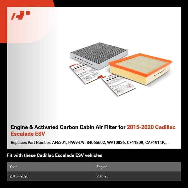 Engine & Activated Carbon Cabin Air Filter for 2015-2020 Cadillac Escalade ESV