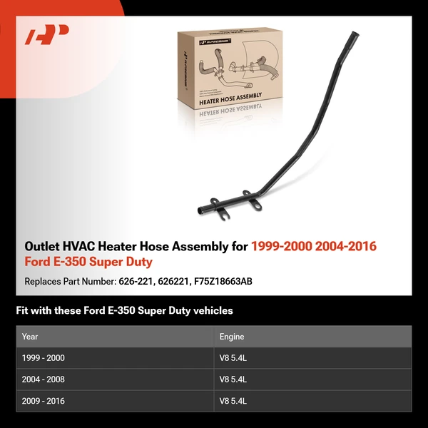 Outlet HVAC Heater Hose Assembly for 1999-2000 2004-2016 Ford E-350 Super Duty