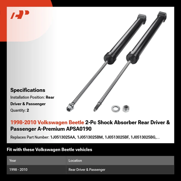 1998-2010 Volkswagen Beetle 2-Pc Shock Absorber Rear Driver & Passenger A-Premium APSA0190