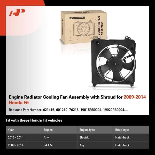 Engine Radiator Cooling Fan Assembly with Shroud for 2009-2014 Honda Fit