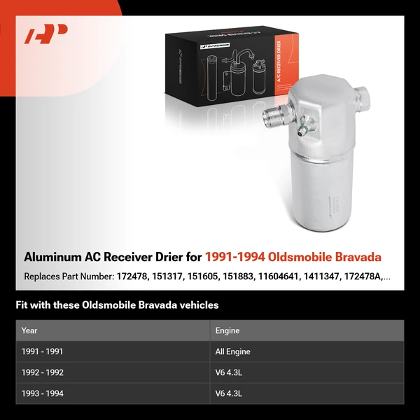 Aluminum AC Receiver Drier for 1991-1994 Oldsmobile Bravada