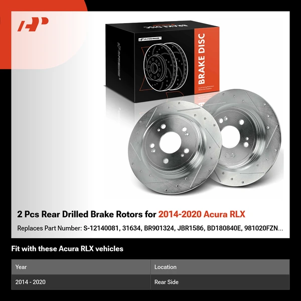 2 Pcs Rear Drilled Brake Rotors for 2014-2020 Acura RLX
