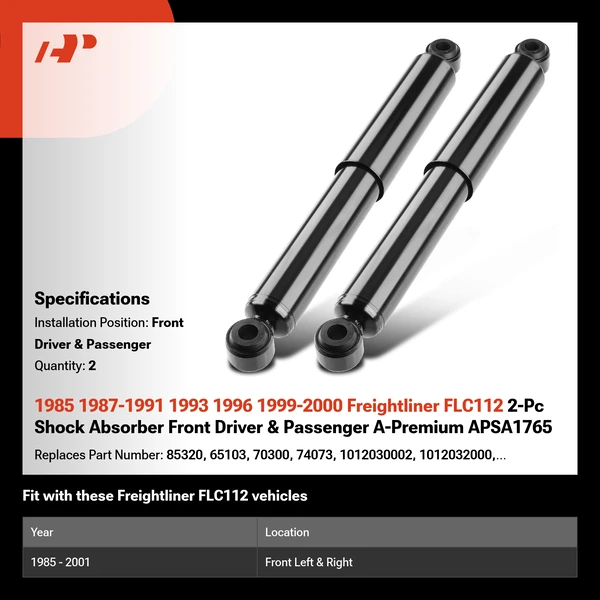 1985 1987-1991 1993 1996 1999-2000 Freightliner FLC112 2-Pc Shock Absorber Front Driver & Passenger A-Premium APSA1765